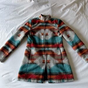 Alter’d State Aztec Print Jacket Size Small – Teal, Rust & Beige Boho Coat